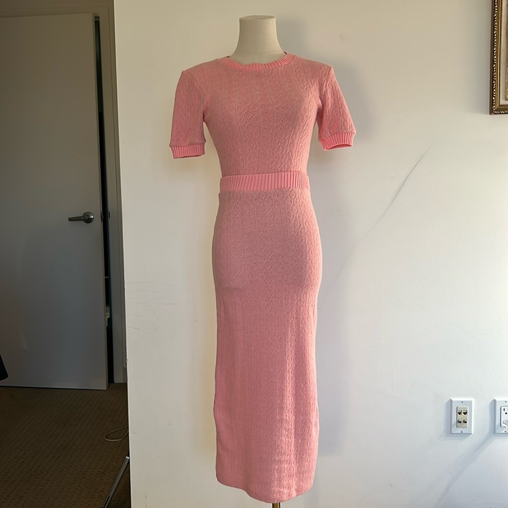 Size S pink Zara knit crop top and midi skirt set